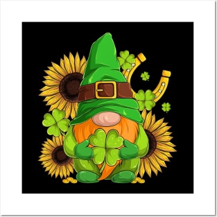 Sunflower Gnome and Shamrock Happy St Patricks Day Posters and Art